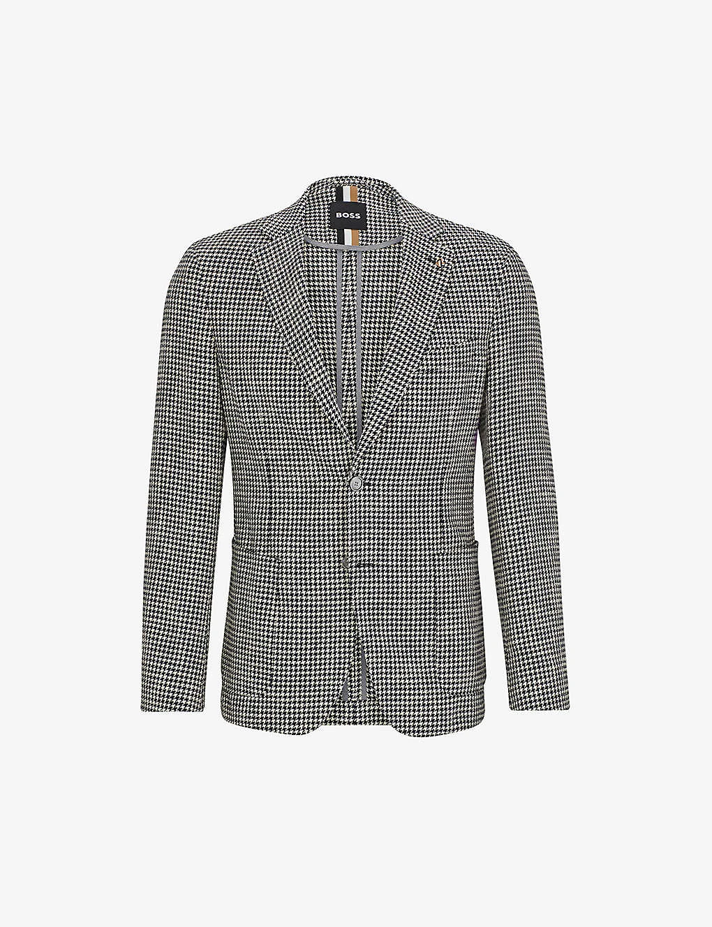 Boss Houndstooth-patterned Single-breasted Slim-fit Cotton-blend Blazer 3 Boss Houndstooth-patterned Single-breasted Slim-fit Cotton-blend Blazer