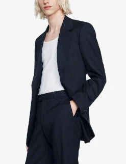 Sandro Single-breasted Loose-fit Virgin-wool Suit Jacket -Selfidges Launches R04102274 BLEUS ALT04