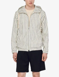 Sandro Stripe Relaxed-fit Hooded Cotton Jacket -Selfidges Launches R04102350 NATURELS ALT04