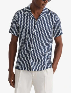 Reiss Mayday Abstract-stripe Slim-fit Recycled-polyester Shirt -Selfidges Launches R04103910 NAVY ALT02