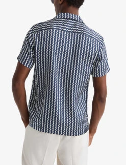 Reiss Mayday Abstract-stripe Slim-fit Recycled-polyester Shirt -Selfidges Launches R04103910 NAVY ALT03