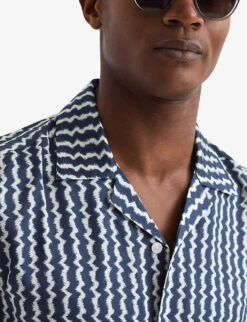 Reiss Mayday Abstract-stripe Slim-fit Recycled-polyester Shirt -Selfidges Launches R04103910 NAVY ALT04