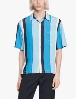 Sandro Striped Short-sleeved Woven Shirt -Selfidges Launches R04111155 BLEUS ALT02