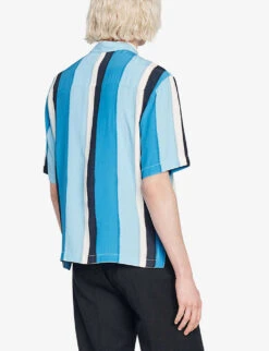 Sandro Striped Short-sleeved Woven Shirt -Selfidges Launches R04111155 BLEUS ALT03