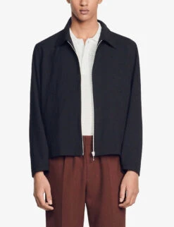 Sandro Dana Collared Zip-up Stretch-woven Jacket -Selfidges Launches R04111202 NOIRGRIS ALT02