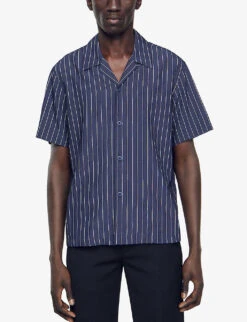 Sandro Vita Camp-collar Relaxed-fit Woven Shirt -Selfidges Launches R04111204 BLEUS ALT02