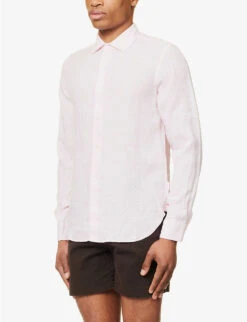 ORLEBAR BROWN Giles Long-sleeved Linen Shirt -Selfidges Launches R04119925 PALEPINKWHITE ALT02