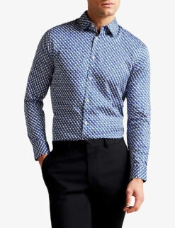 Ted Baker Border Geo-print Regular-fit Stretch-cotton Shirt -Selfidges Launches R04121876 DKBLUE ALT02