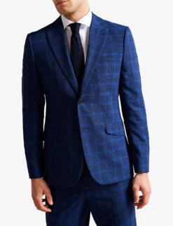 Ted Baker Apolloj Check-pattern Slim-fit Wool Suit Jacket -Selfidges Launches R04122387 DKBLUE ALT02