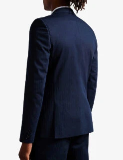 Ted Baker Shakerj Slim-fit Striped Cotton And Linen-blend Jacket 9 Ted Baker Shakerj Slim-fit Striped Cotton And Linen-blend Jacket -Selfidges Launches R04122388 NAVY ALT03