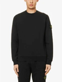 Stone Island Logo-badge Relaxed-fit Cotton-jersey Sweatshirt -Selfidges Launches R04124573 BLACK ALT02