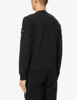 Stone Island Logo-badge Relaxed-fit Cotton-jersey Sweatshirt -Selfidges Launches R04124573 BLACK ALT03