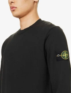 Stone Island Logo-badge Relaxed-fit Cotton-jersey Sweatshirt -Selfidges Launches R04124573 BLACK ALT04