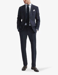 Reiss Dunn Checked Slim-fit Wool Blazer -Selfidges Launches R04125333 NAVY ALT01