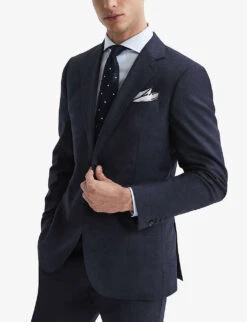 Reiss Dunn Checked Slim-fit Wool Blazer -Selfidges Launches R04125333 NAVY ALT02