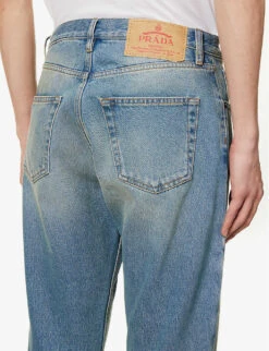 Prada Brand-plaque Cropped Tapered-leg Jeans -Selfidges Launches R04125433 LIGHTBLUE ALT05