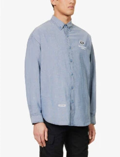 Chambray Logo-embellished Regular-fit Cotton Shirt -Selfidges Launches R04127079 BLUE ALT02