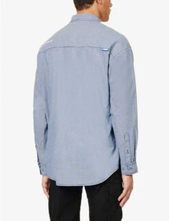 Chambray Logo-embellished Regular-fit Cotton Shirt -Selfidges Launches R04127079 BLUE ALT03