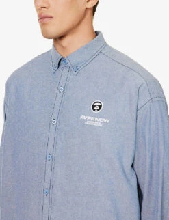 Chambray Logo-embellished Regular-fit Cotton Shirt -Selfidges Launches R04127079 BLUE ALT04