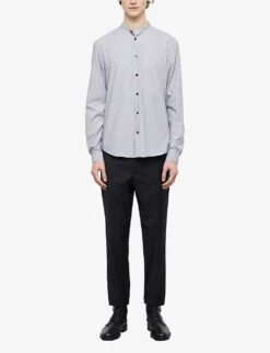 THE KOOPLES Officer-collar Stripe-pattern Cotton Shirt -Selfidges Launches R04127927 BLA09 ALT02