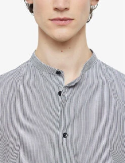 THE KOOPLES Officer-collar Stripe-pattern Cotton Shirt -Selfidges Launches R04127927 BLA09 ALT04