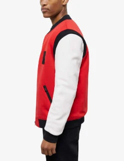 THE KOOPLES Logo-embroidered Colour-block Cotton Varsity Jacket -Selfidges Launches R04129071 RED21 ALT02