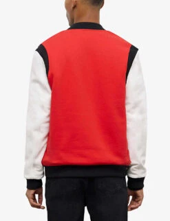 THE KOOPLES Logo-embroidered Colour-block Cotton Varsity Jacket -Selfidges Launches R04129071 RED21 ALT03