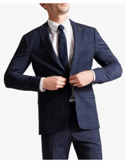 Ted Baker Chesijs Check-pattern Single-breasted Wool Jacket -Selfidges Launches R04129696 NAVY ALT02