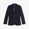 Ted Baker Forbyjs Puppytooth-texture Stretch Wool-blend Blazer 2 Ted Baker Forbyjs Puppytooth-texture Stretch Wool-blend Blazer -Selfidges Launches R04129706 NAVY M