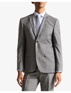 Ted Baker Elgoljs Regular-fit Checked Stretch-wool Jacket 8 Ted Baker Elgoljs Regular-fit Checked Stretch-wool Jacket -Selfidges Launches R04129707 GREY ALT02