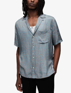 AllSaints Inverse Short-sleeve Relaxed-fit Woven Shirt -Selfidges Launches R04131676 KINGFISHERBLU ALT02