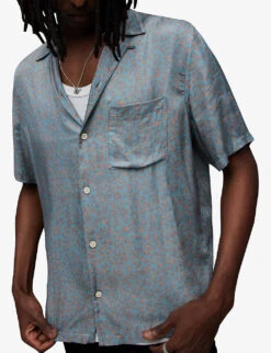 AllSaints Inverse Short-sleeve Relaxed-fit Woven Shirt -Selfidges Launches R04131676 KINGFISHERBLU ALT04