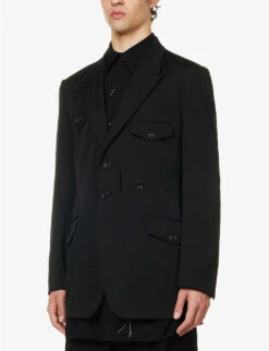 Yohji Yamamoto Flap-pocket Single-breasted Relaxed-fit Wool Jacket -Selfidges Launches R04131763 BLACK ALT02
