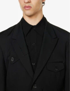 Yohji Yamamoto Flap-pocket Single-breasted Relaxed-fit Wool Jacket -Selfidges Launches R04131763 BLACK ALT04
