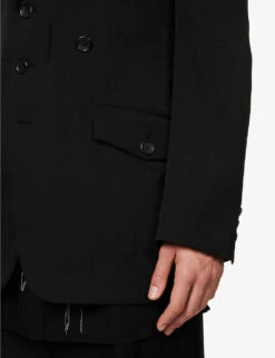 Yohji Yamamoto Flap-pocket Single-breasted Relaxed-fit Wool Jacket -Selfidges Launches R04131763 BLACK ALT05