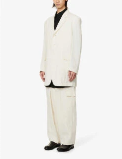 Yohji Yamamoto Single-breasted Relaxed-fit Linen And Ramie-blend Jacket -Selfidges Launches R04131767 IVORY ALT02