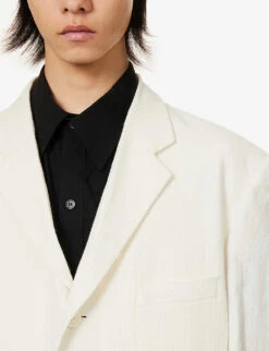 Yohji Yamamoto Single-breasted Relaxed-fit Linen And Ramie-blend Jacket -Selfidges Launches R04131767 IVORY ALT04