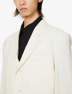 Yohji Yamamoto Single-breasted Relaxed-fit Linen And Ramie-blend Jacket -Selfidges Launches R04131767 IVORY ALT05