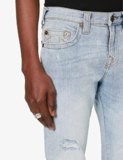 True Religion Ultra Skinny Distressed Tapered-leg Slim-fit Stretch-denim Jeans -Selfidges Launches R04134918 HAMILTONCOVELIGHTRIPS ALT05