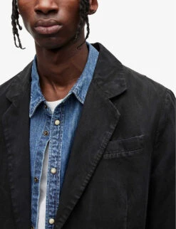 AllSaints Alfawn Textured Relaxed-fit Cotton-linen Blend Blazer -Selfidges Launches R04135568 DARKCHARCOAL ALT04