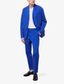 THE KOOPLES Notched-lapels Single-breasted Cotton Jacket 8 THE KOOPLES Notched-lapels Single-breasted Cotton Jacket -Selfidges Launches R04135863 BLU01 ALT01