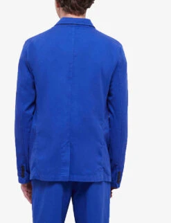 THE KOOPLES Notched-lapels Single-breasted Cotton Jacket 10 THE KOOPLES Notched-lapels Single-breasted Cotton Jacket -Selfidges Launches R04135863 BLU01 ALT03