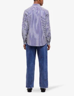 THE KOOPLES Stripe-pattern Collarless Cotton Shirt -Selfidges Launches R04137035 BLU21 ALT03