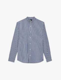 THE KOOPLES Stripe-pattern Collarless Cotton Shirt