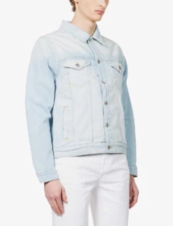 7 For All Mankind Breezy Faded-wash Stretch-denim Jacket -Selfidges Launches R04145119 LIGHTBLUE ALT02