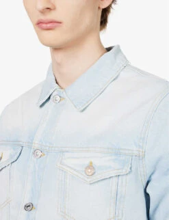 7 For All Mankind Breezy Faded-wash Stretch-denim Jacket -Selfidges Launches R04145119 LIGHTBLUE ALT05