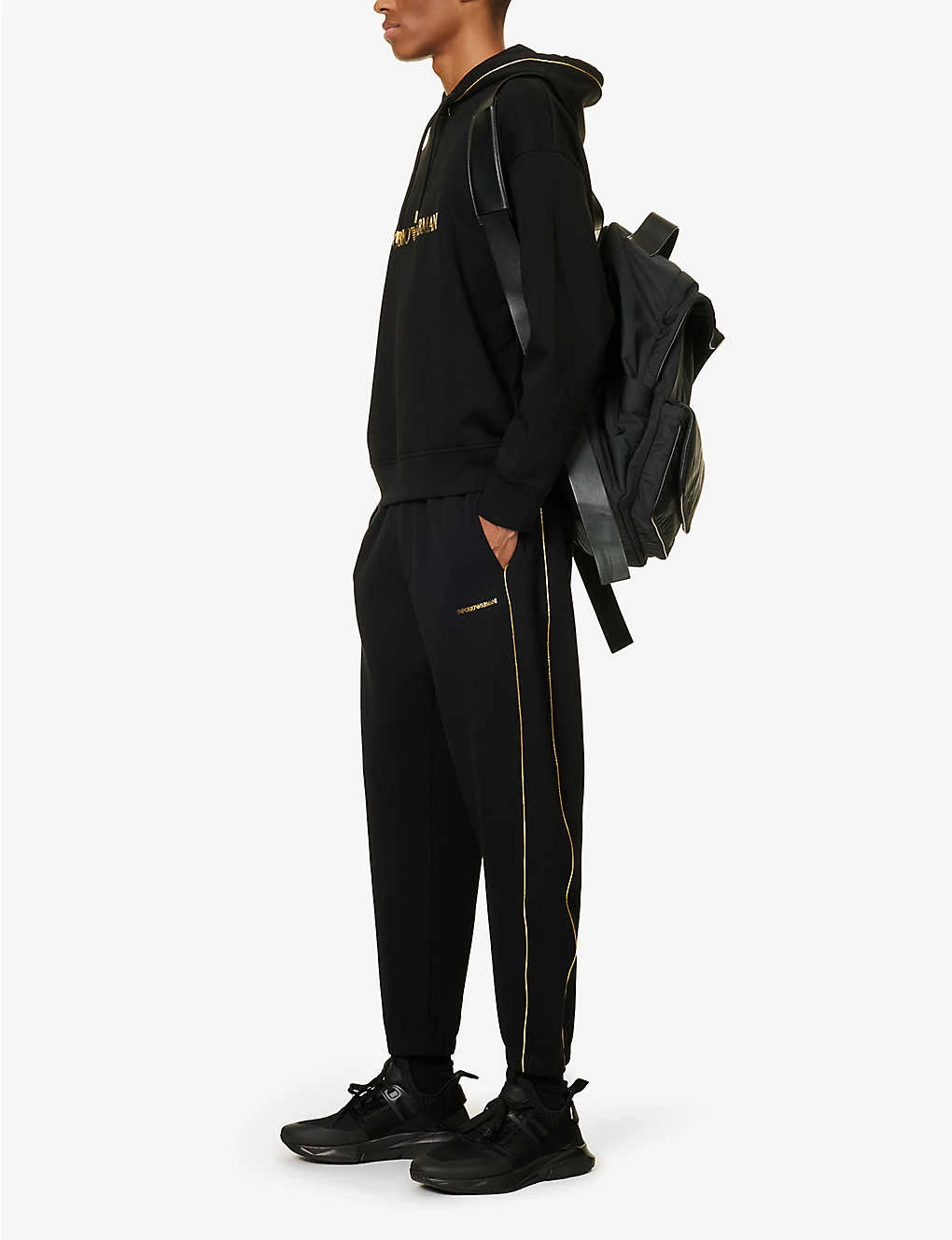 Emporio Armani Brand-print Metallic-trim Stretch-cotton Blend Jogging Bottoms 4 Emporio Armani Brand-print Metallic-trim Stretch-cotton Blend Jogging Bottoms - Image 2