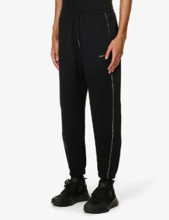 Emporio Armani Brand-print Metallic-trim Stretch-cotton Blend Jogging Bottoms 9 Emporio Armani Brand-print Metallic-trim Stretch-cotton Blend Jogging Bottoms -Selfidges Launches R04145207 NERO ALT02