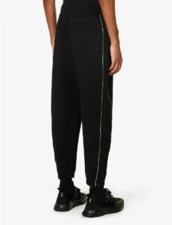 Emporio Armani Brand-print Metallic-trim Stretch-cotton Blend Jogging Bottoms 10 Emporio Armani Brand-print Metallic-trim Stretch-cotton Blend Jogging Bottoms -Selfidges Launches R04145207 NERO ALT03