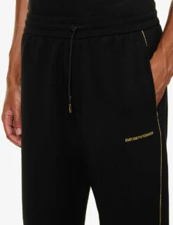 Emporio Armani Brand-print Metallic-trim Stretch-cotton Blend Jogging Bottoms 11 Emporio Armani Brand-print Metallic-trim Stretch-cotton Blend Jogging Bottoms -Selfidges Launches R04145207 NERO ALT04